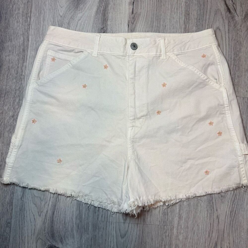 American Eagle Highest Rise 90's Boyfriend Cream Pink Flower Embroidered Short S